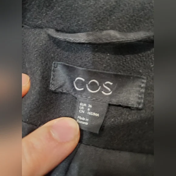 COS Elegant Black Women's Double Breasted Long Coat. Blazer Style.Wool, Cashmere - Picture 4 of 13